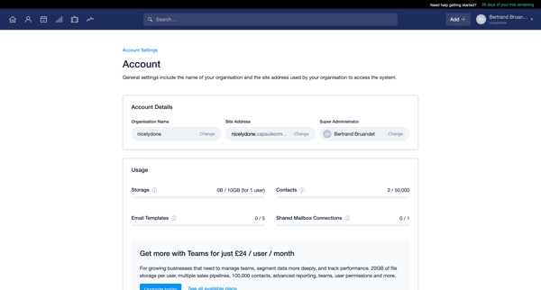 Account and Plan | nicelydone CRM from Capsule