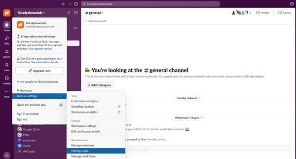 general Channel - Nicelydoneclub - Slack from Slack