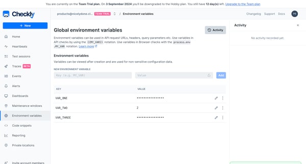 Environment variables from Checkly