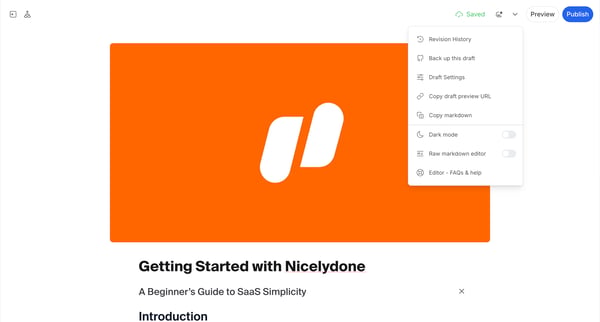 Editing Getting Started with Nicelydone screen