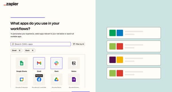 Apps | Onboarding | Zapier screen