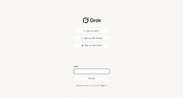 Sign Up | xAI Single-Sign On screen
