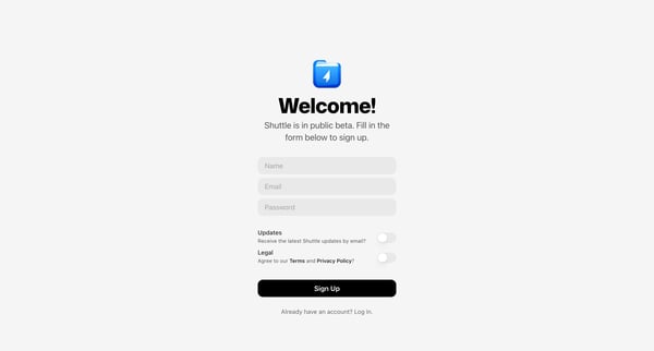 Shuttle Sign Up screen