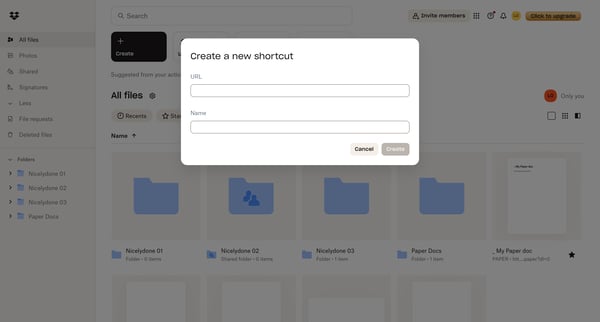 Files - Dropbox screen