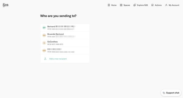 Transfer — N26 screen