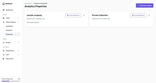 Analytics Properties - Gumlet screen