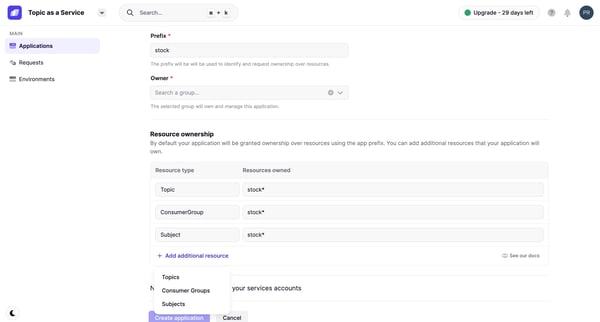 Topic Governance screen