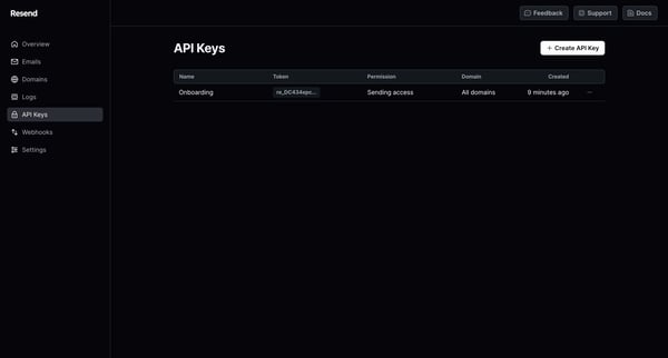 API Keys · Resend screen