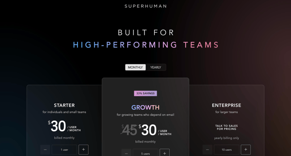 Superhuman | Pricing screen