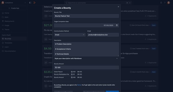 Bounties - Replit screen