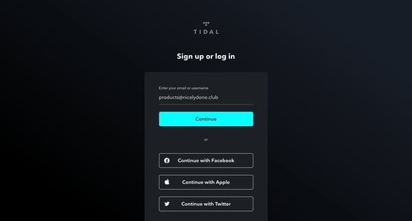 Login | TIDAL screen