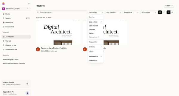 Projects | Lovable screen