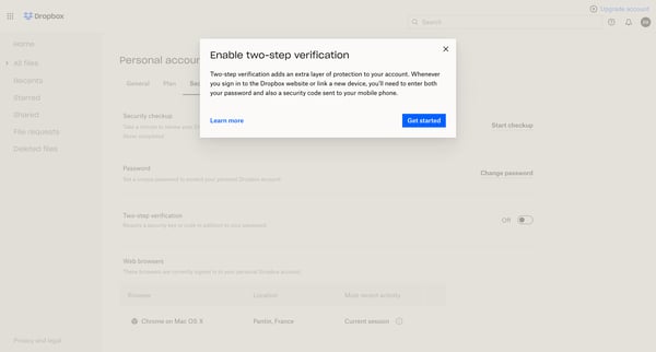 Dropbox screen