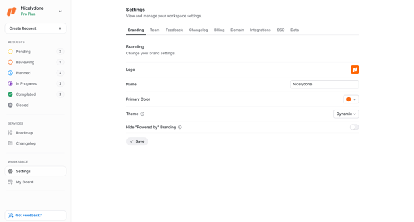 Branding Settings | UserJot screen