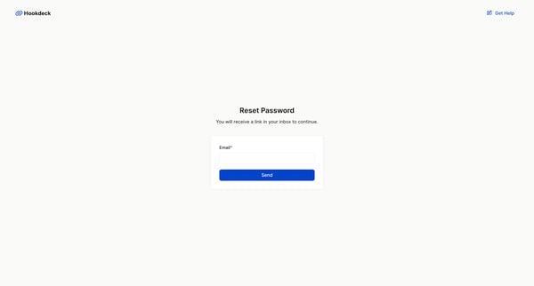 Reset password request - Hookdeck screen