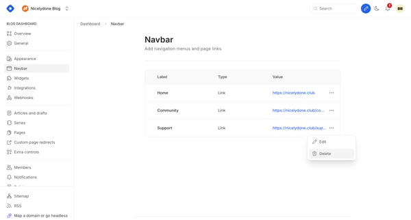 Dashboard - Navbar from Hashnode
