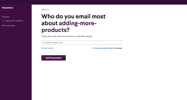 Slack | Setup Invites Nicelydone from Slack