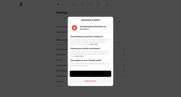 Settings • Threads screen