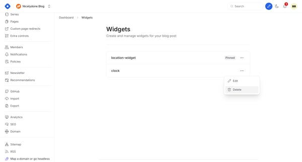 Dashboard - Widgets screen