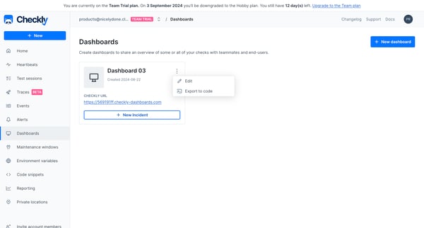 Dashboards from Checkly
