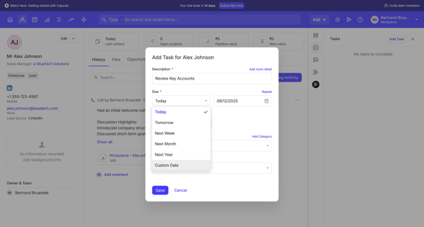 Alex Johnson | Nicelydone CRM screen