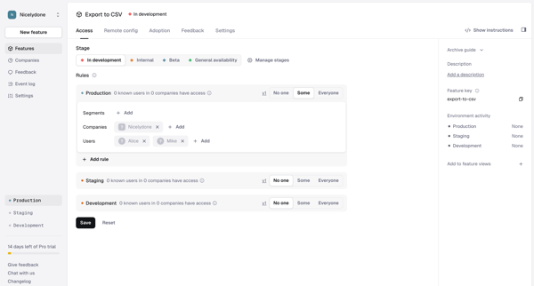 Feature › Export to CSV › Access screen