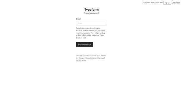 Reset your password | Typeform screen