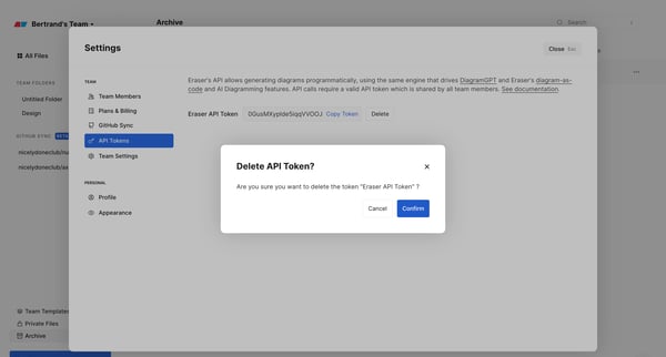 Bertrands Team Workspaces — Eraser screen