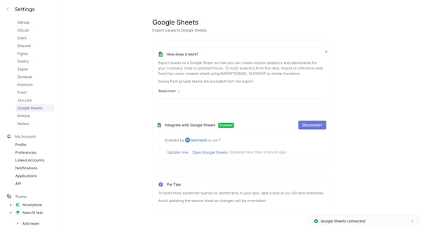 Google Sheets screen