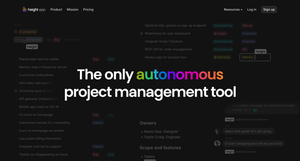 Height The autonomous project management tool screen