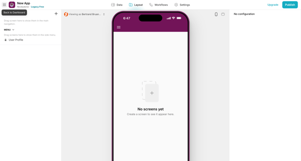 New App · Glide screen