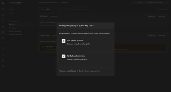 Auth | Supabase screen