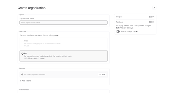 Create organization - Appwrite screen
