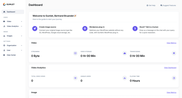 Dashboard - Gumlet screen
