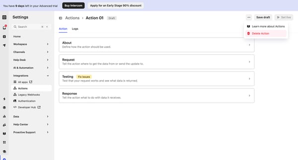 Action Builder | Nicelydone  Intercom screen