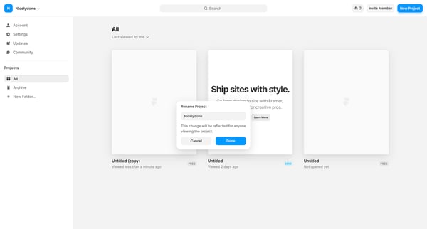 Framer screen