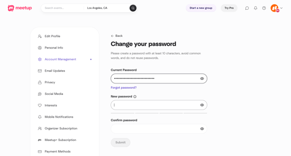 Change your password screen