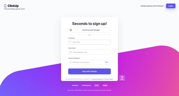 Signup screen