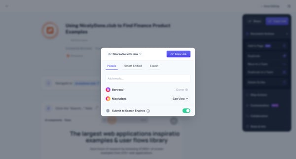 Using NicelyDone.club to Find Finance Product Examples | Scribe screen