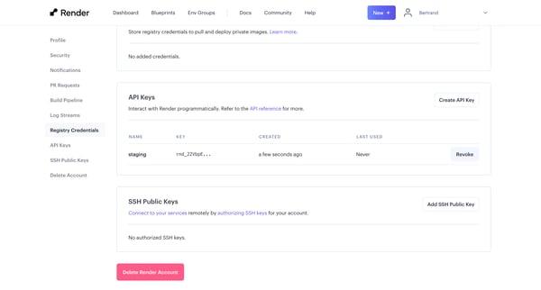 Account Settings from Render