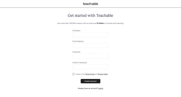 Teachable Accounts screen