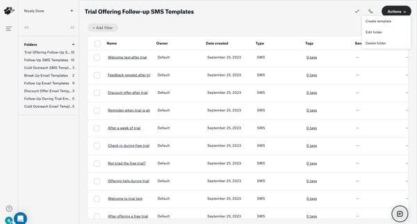 Template Folder screen