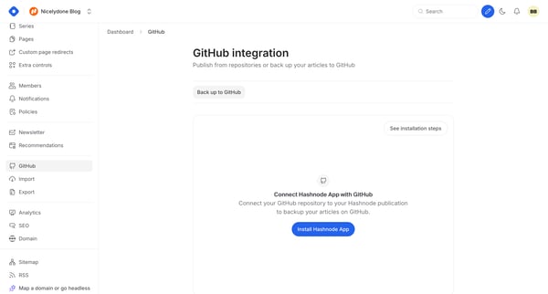 Dashboard - GitHub screen
