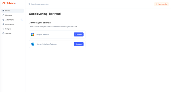 Home - Circleback screen