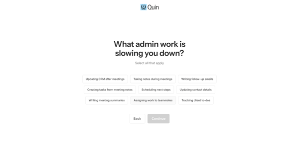 Get Started | Quin screen