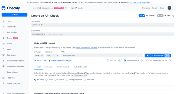 New API check screen