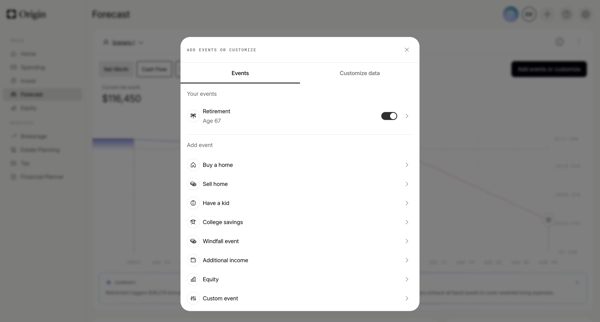 Origin Financial screen