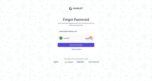Forgot Password - Gumlet screen