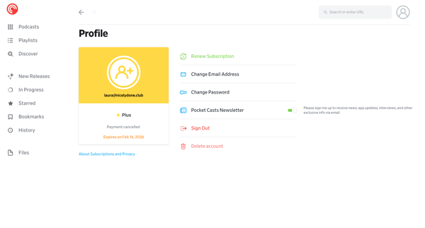 Profile - Pocket Casts screen