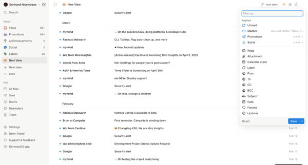 New View • nicelydoneproducts@gmail.com • Notion Mail screen